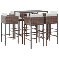 Thumbnail for 7-tlg. Gartenbar-Set mit Kissen Braun Poly Rattan