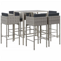 Thumbnail for 7-tlg. Gartenbar-Set mit Kissen Grau Poly Rattan