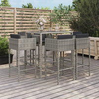 Thumbnail for 7-tlg. Gartenbar-Set mit Kissen Grau Poly Rattan
