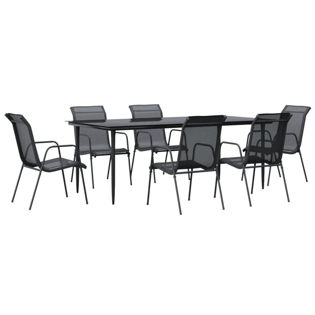 7-tlg. Garten-Essgruppe Schwarz Stahl und Textilene