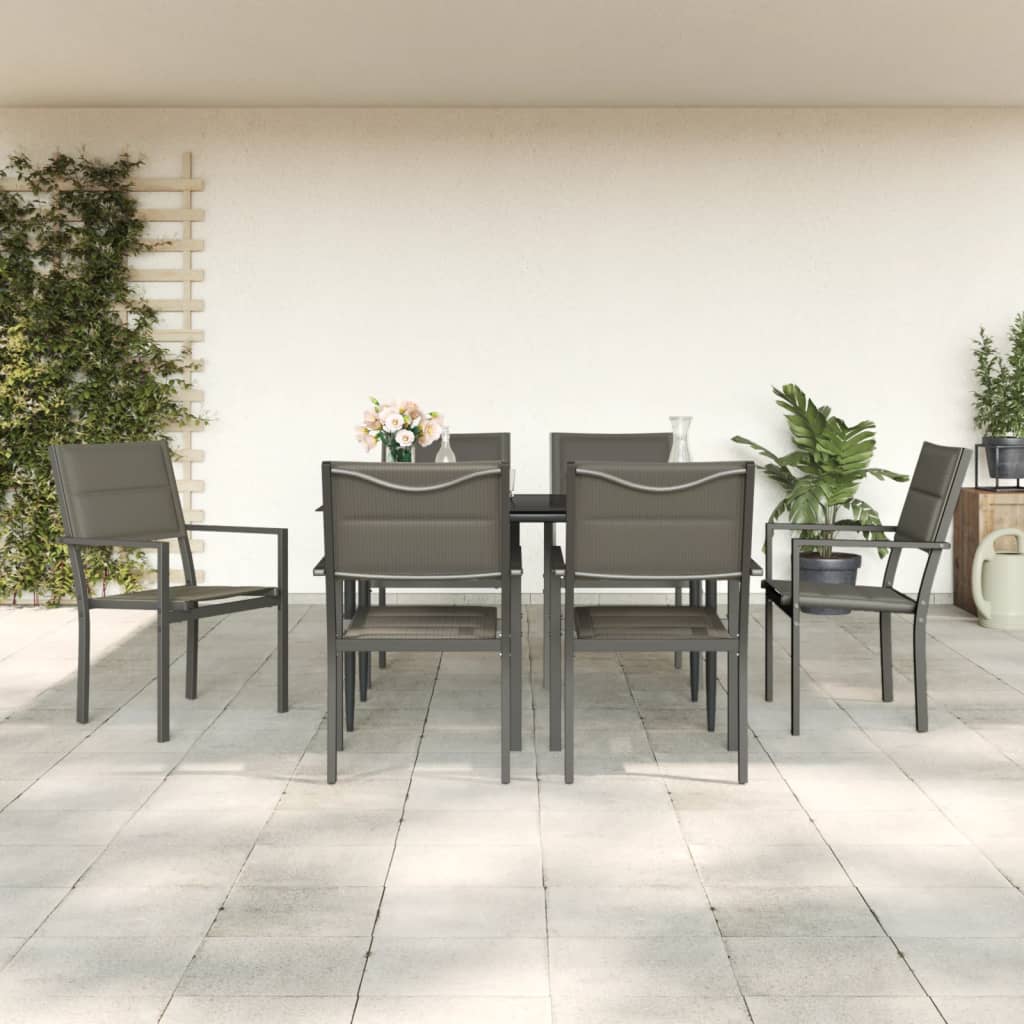 7-tlg. Garten-Essgruppe Schwarz Stahl und Textilene