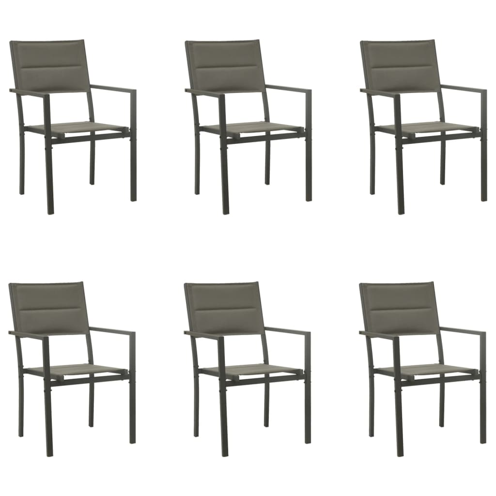 7-tlg. Garten-Essgruppe Schwarz Stahl und Textilene