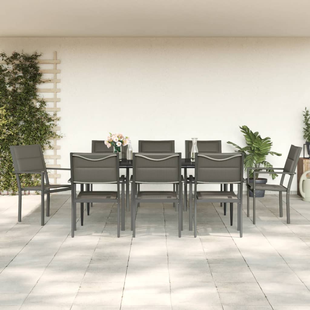 9-tlg. Garten-Essgruppe Schwarz Stahl und Textilene