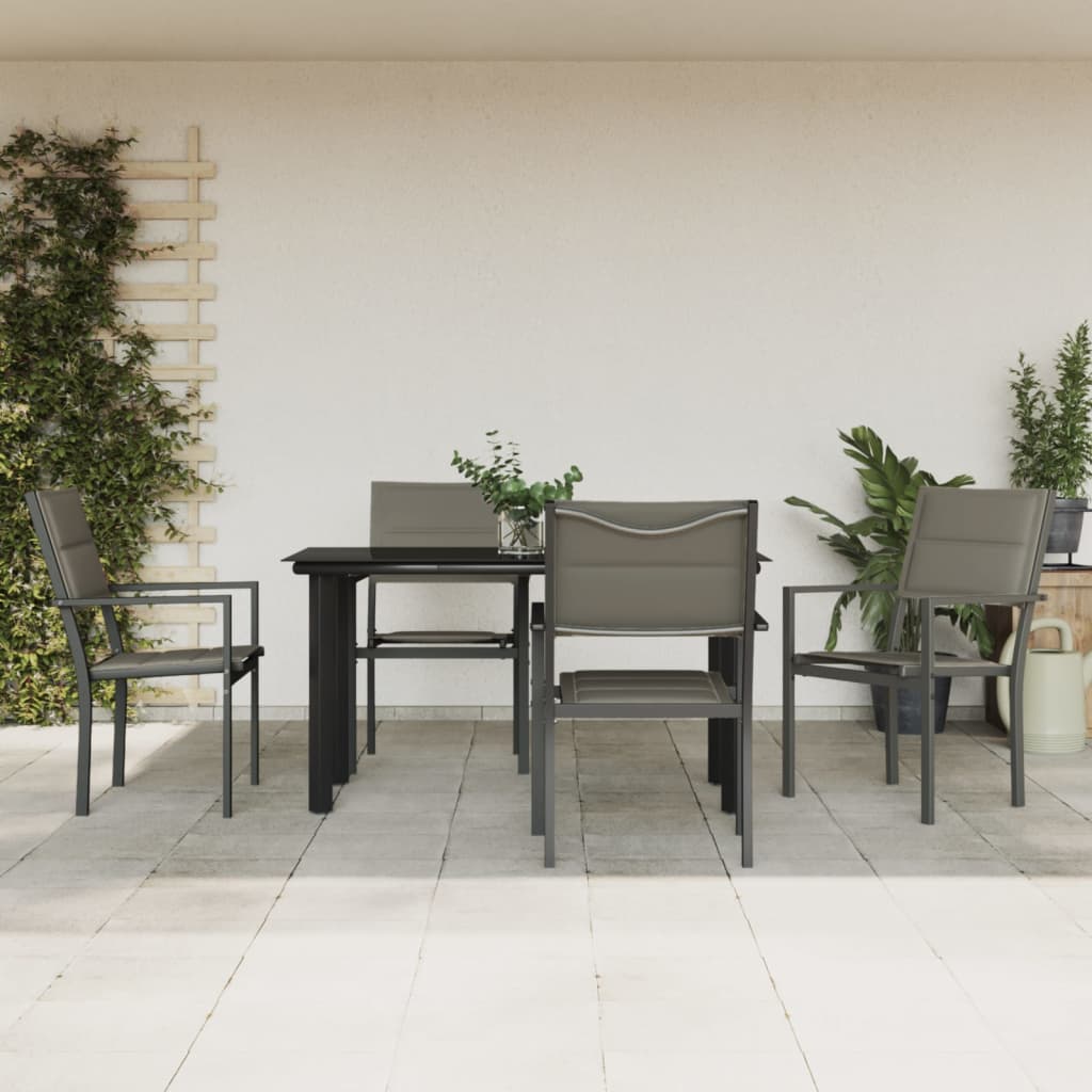 5-tlg. Garten-Essgruppe Schwarz Stahl und Textilene