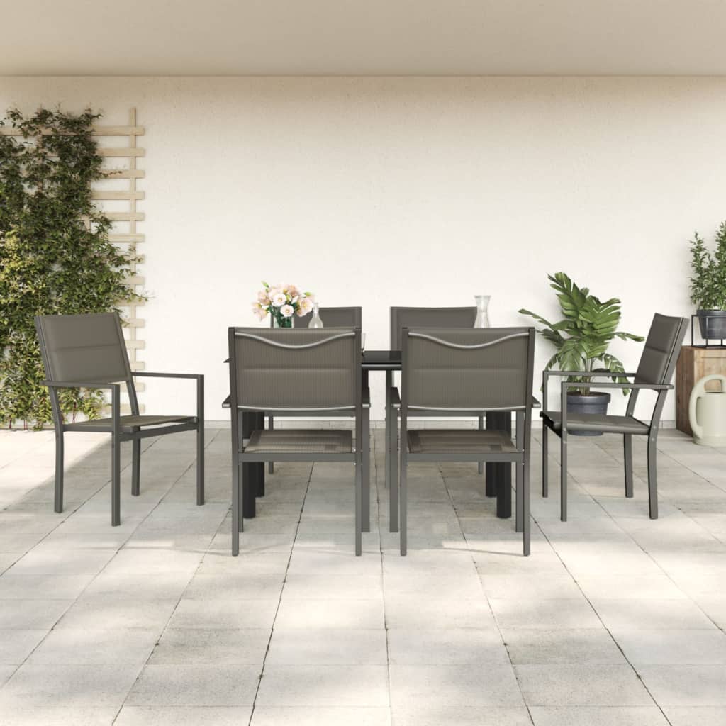 7-tlg. Garten-Essgruppe Schwarz Stahl und Textilene