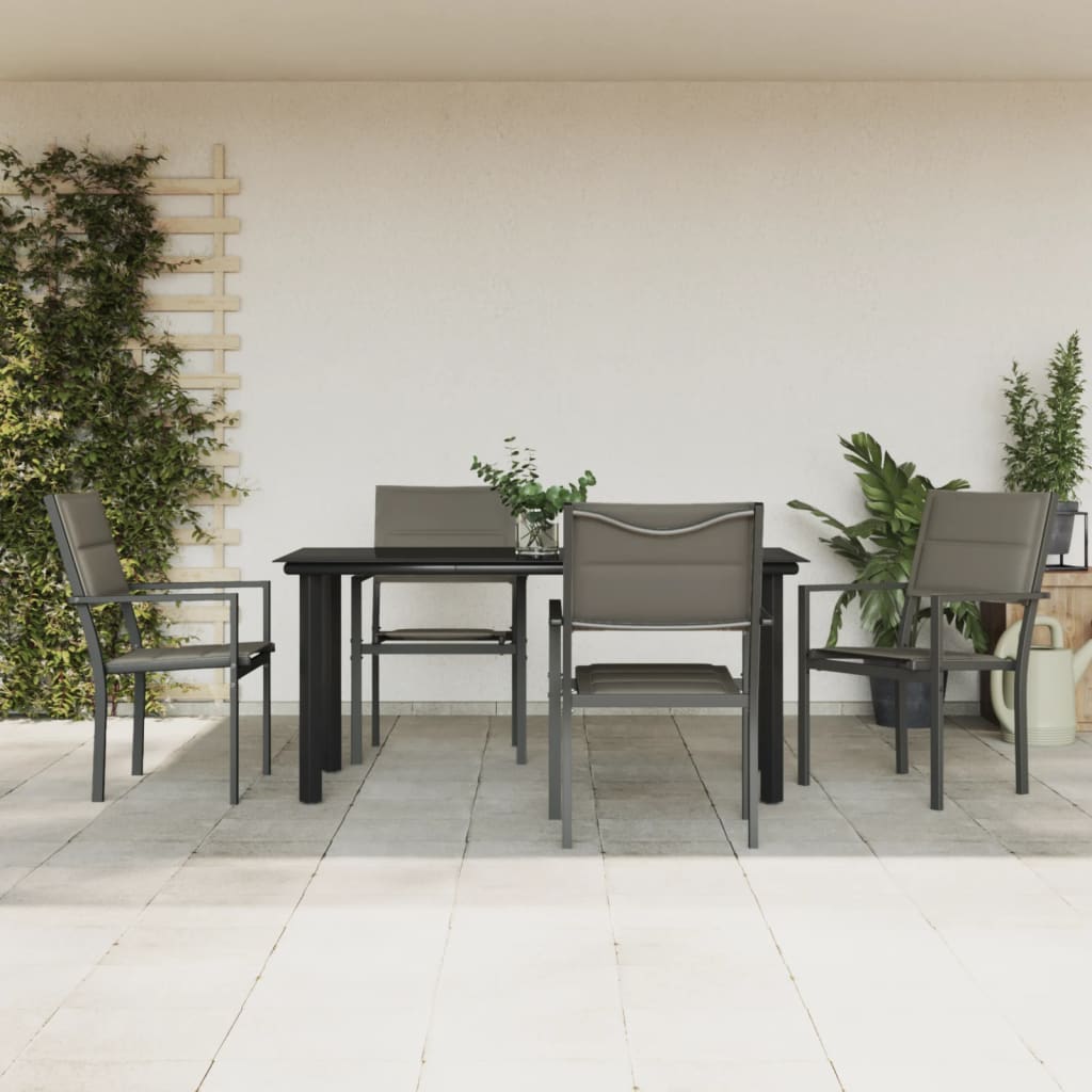 5-tlg. Garten-Essgruppe Schwarz Stahl und Textilene