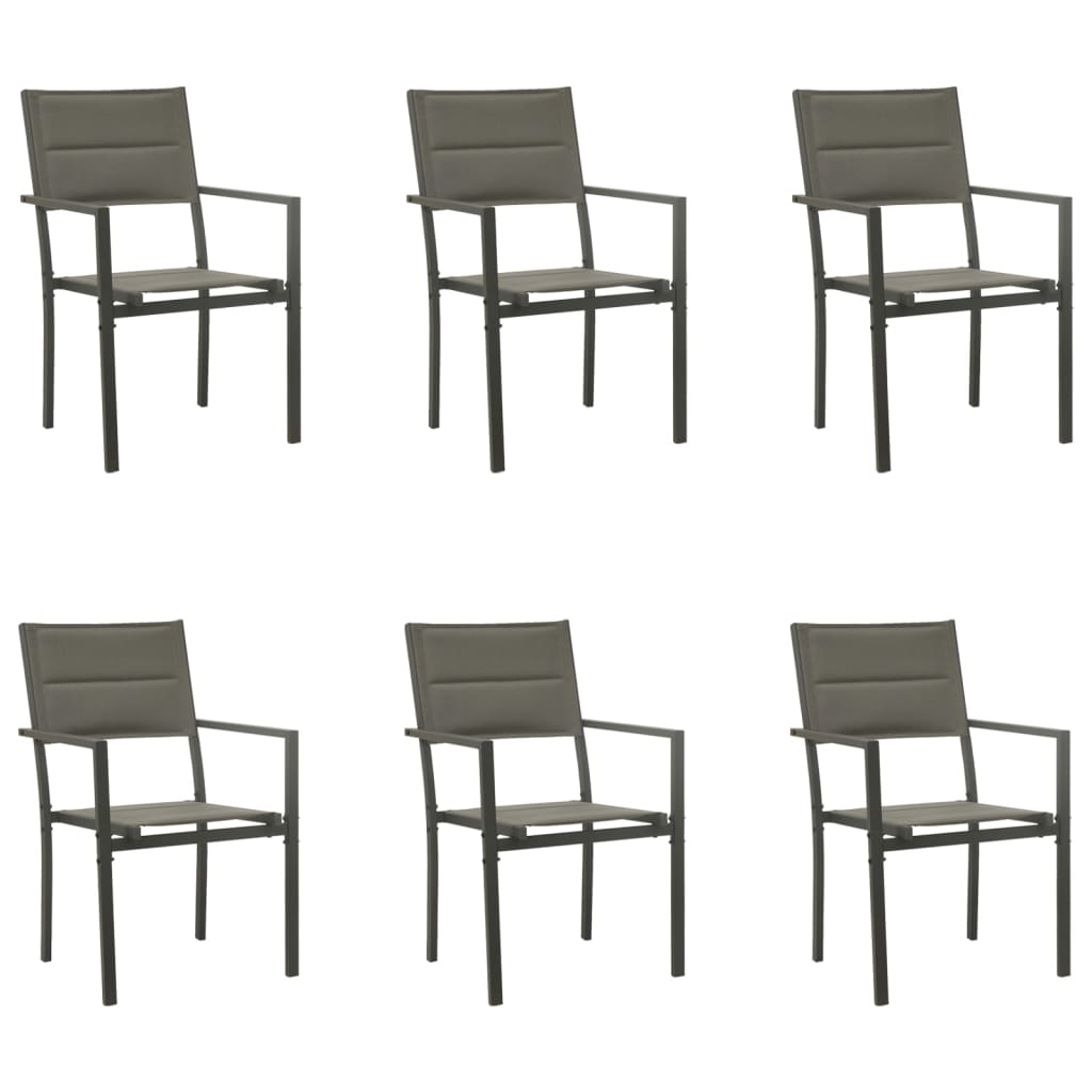 7-tlg. Garten-Essgruppe Schwarz Stahl und Textilene