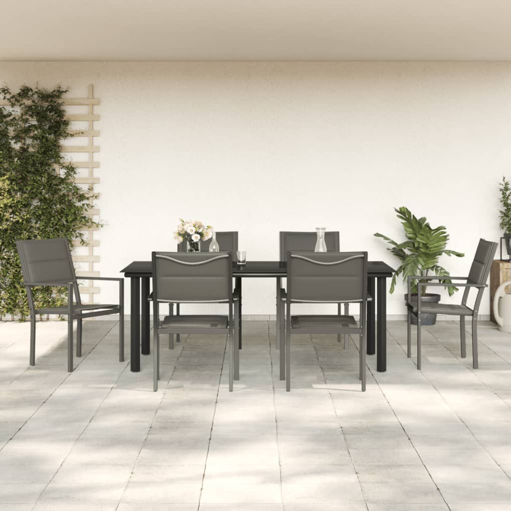 7-tlg. Garten-Essgruppe Schwarz Stahl und Textilene