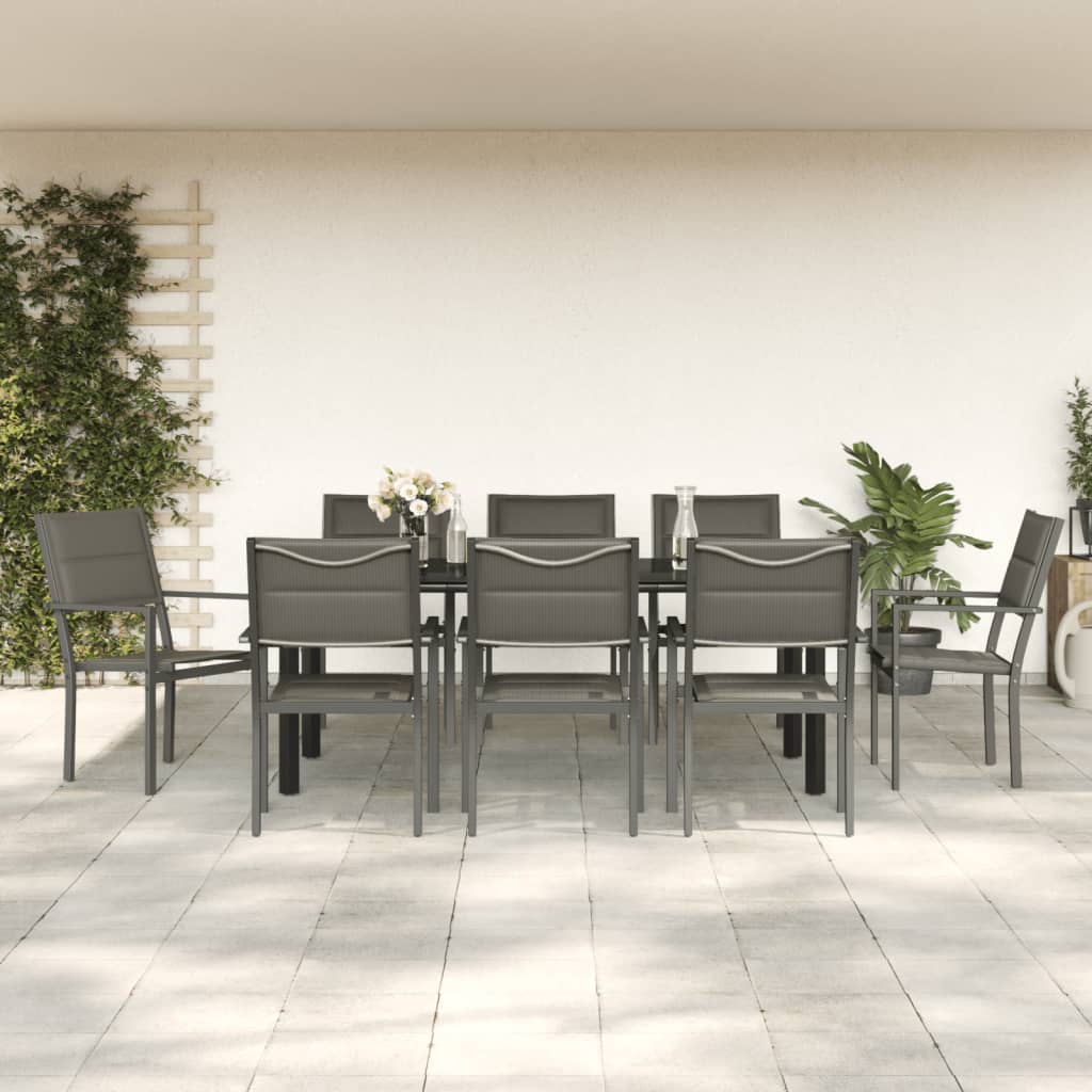 9-tlg. Garten-Essgruppe Schwarz Stahl und Textilene