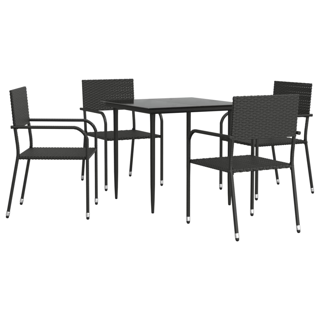 5-tlg. Garten-Essgruppe Schwarz Poly Rattan und Stahl