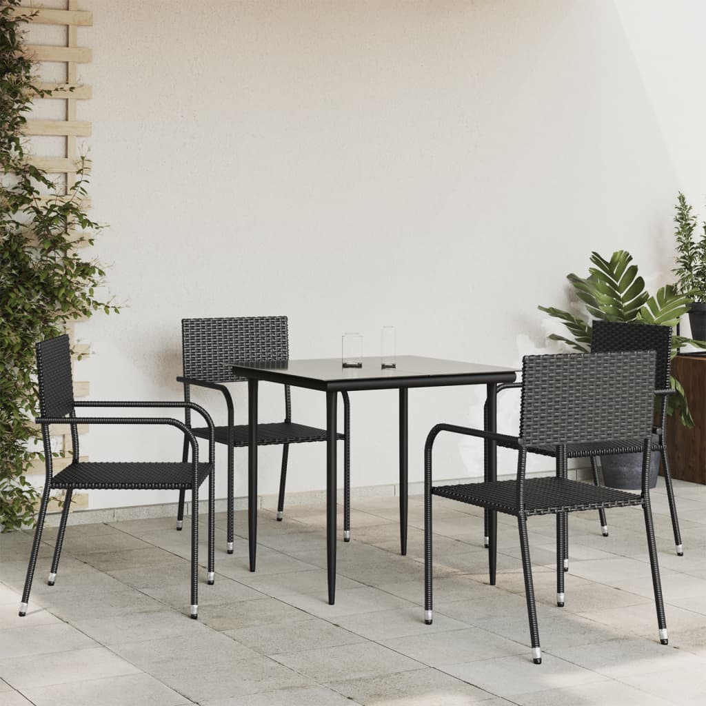 5-tlg. Garten-Essgruppe Schwarz Poly Rattan und Stahl