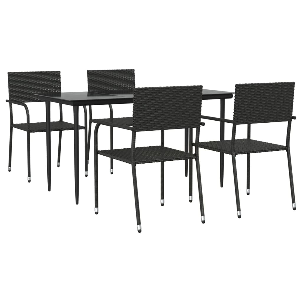 5-tlg. Garten-Essgruppe Schwarz Poly Rattan und Stahl