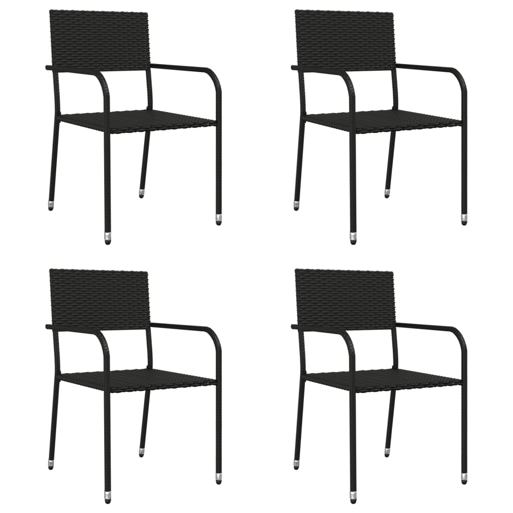 5-tlg. Garten-Essgruppe Schwarz Poly Rattan und Stahl