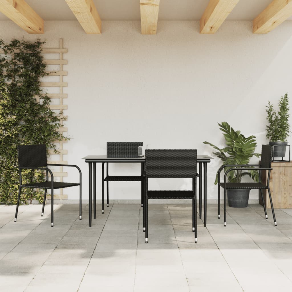 5-tlg. Garten-Essgruppe Schwarz Poly Rattan und Stahl