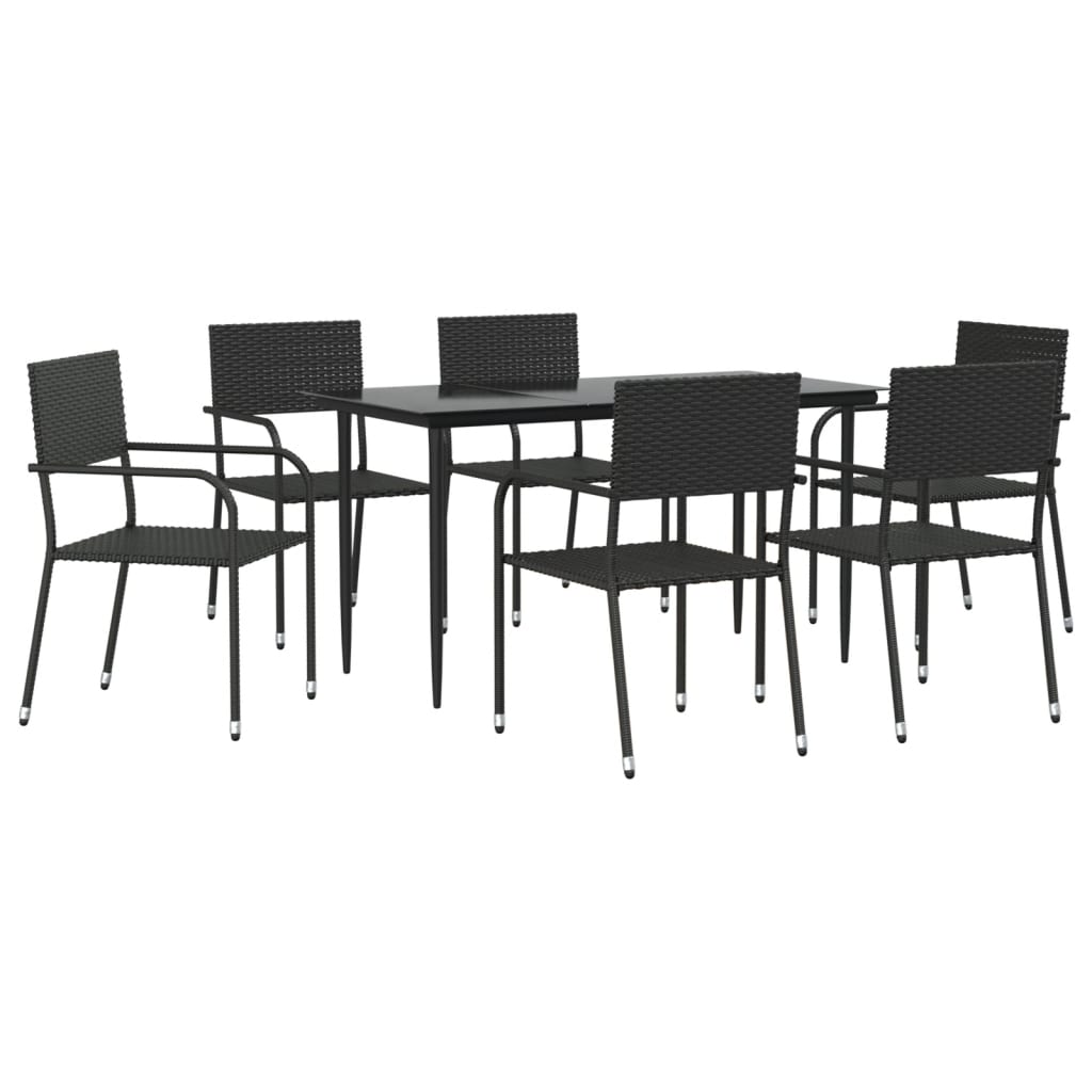 7-tlg. Garten-Essgruppe Schwarz Poly Rattan und Stahl