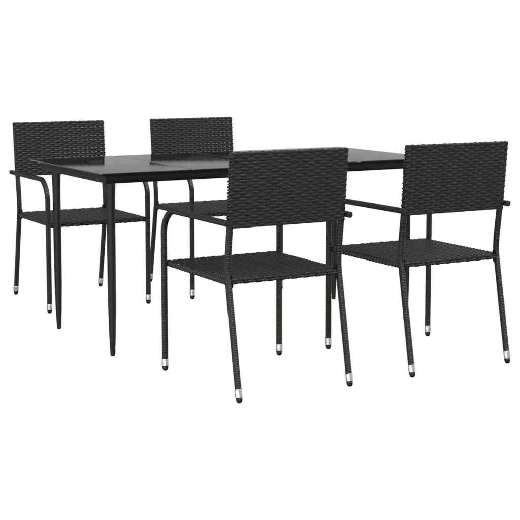 5-tlg. Garten-Essgruppe Schwarz Poly Rattan und Stahl