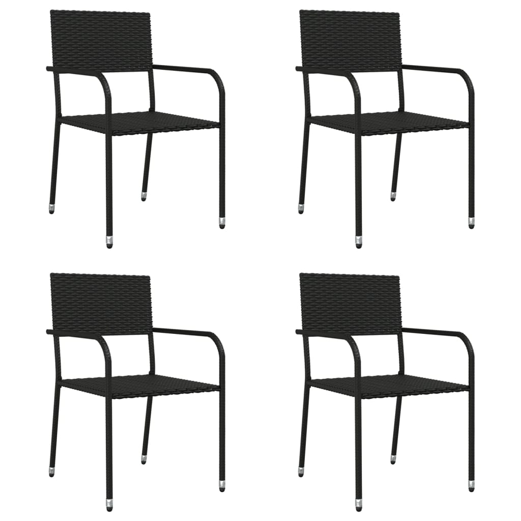 5-tlg. Garten-Essgruppe Schwarz Poly Rattan und Stahl