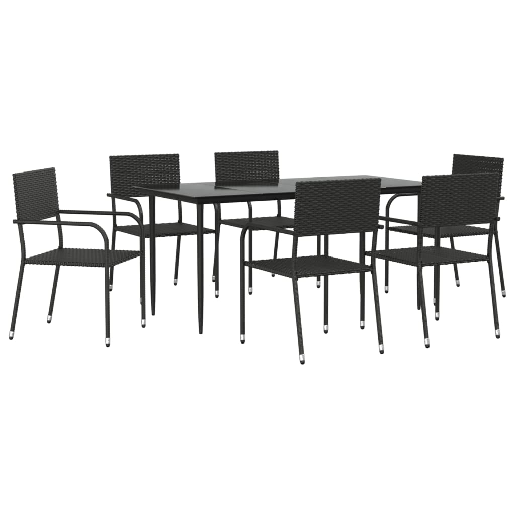 7-tlg. Garten-Essgruppe Schwarz Poly Rattan und Stahl