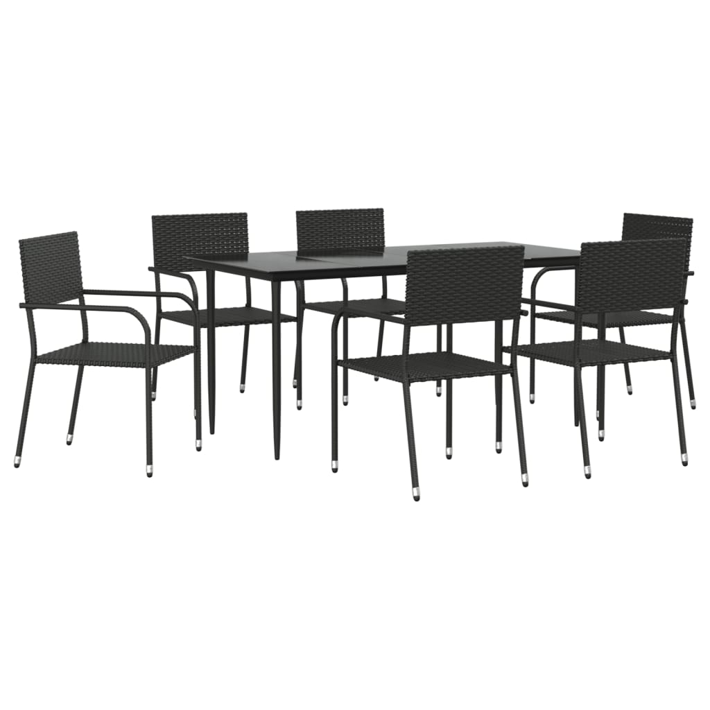 7-tlg. Garten-Essgruppe Schwarz Poly Rattan und Stahl