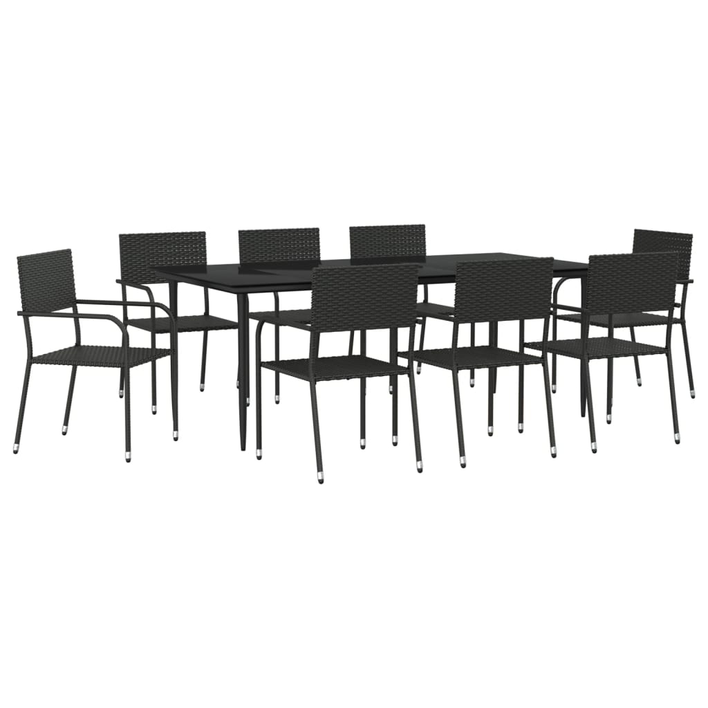 9-tlg. Garten-Essgruppe Schwarz Poly Rattan und Stahl