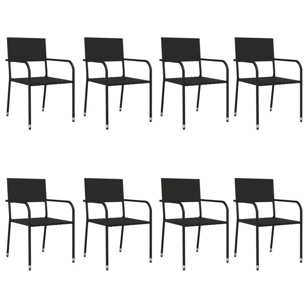9-tlg. Garten-Essgruppe Schwarz Poly Rattan und Stahl