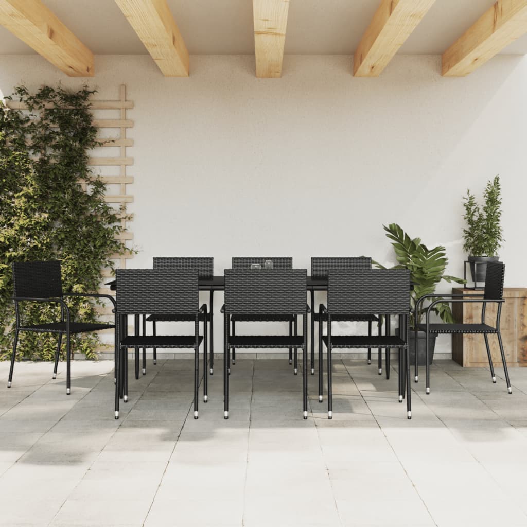 9-tlg. Garten-Essgruppe Schwarz Poly Rattan und Stahl