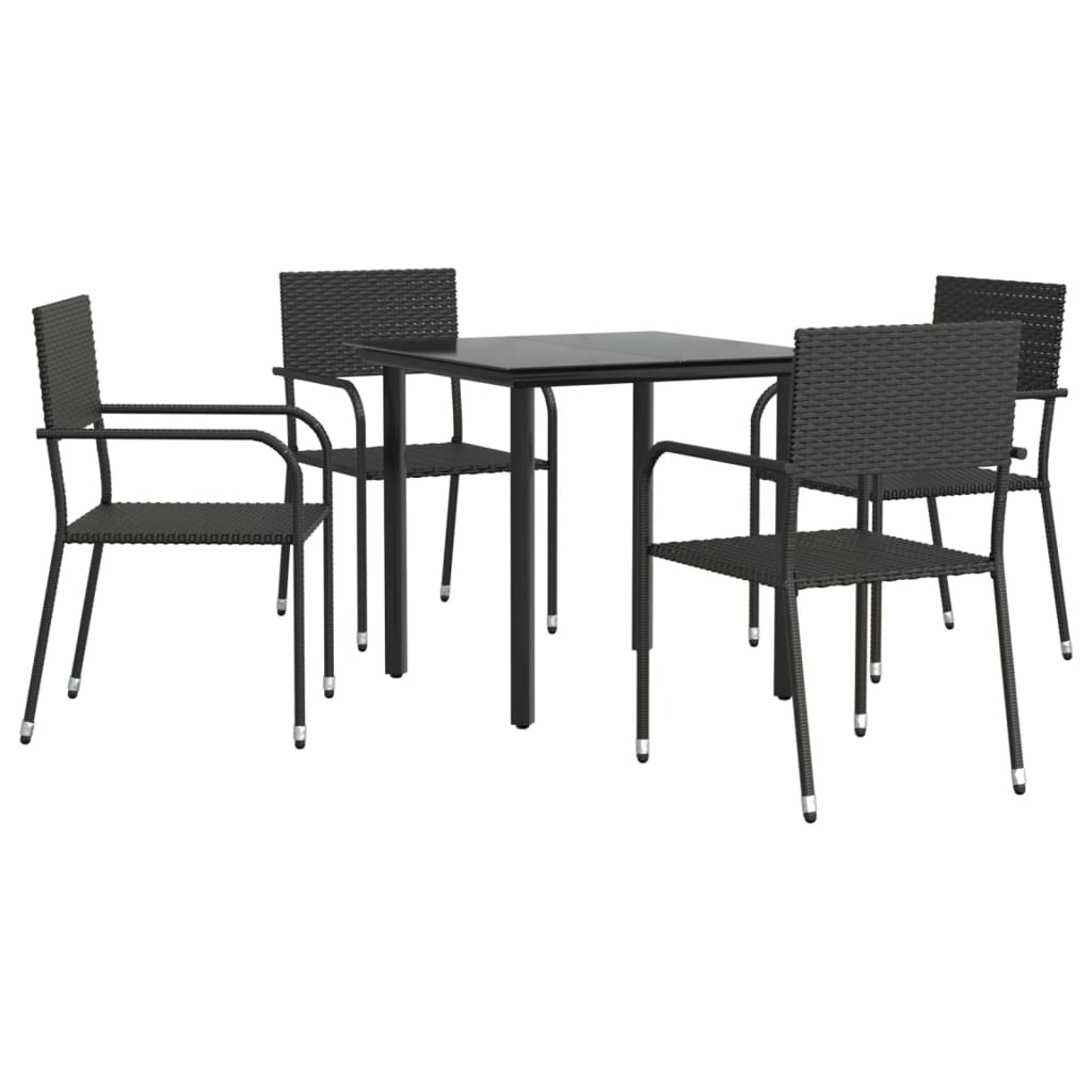 5-tlg. Garten-Essgruppe Schwarz Poly Rattan und Stahl