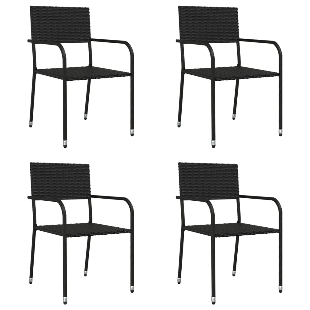 5-tlg. Garten-Essgruppe Schwarz Poly Rattan und Stahl