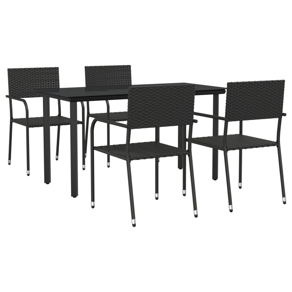 5-tlg. Garten-Essgruppe Schwarz Poly Rattan und Stahl