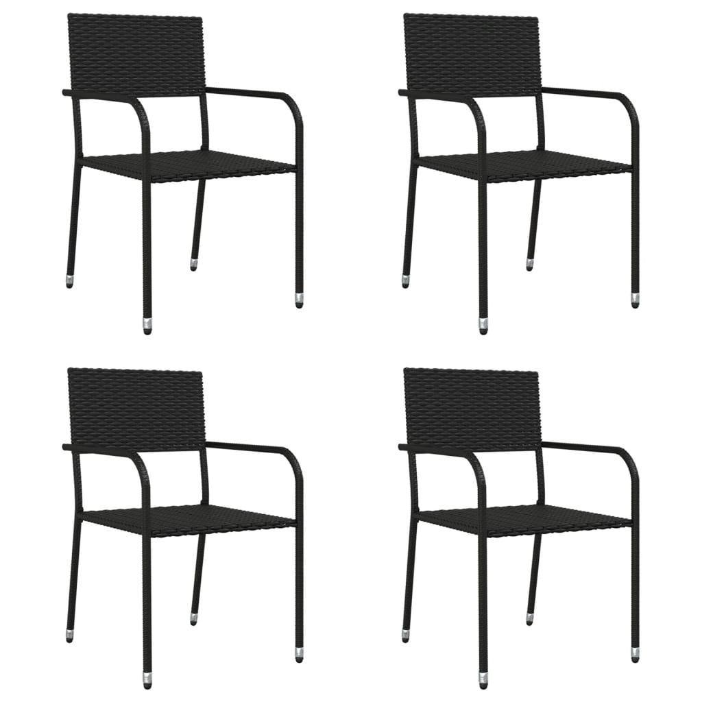 5-tlg. Garten-Essgruppe Schwarz Poly Rattan und Stahl