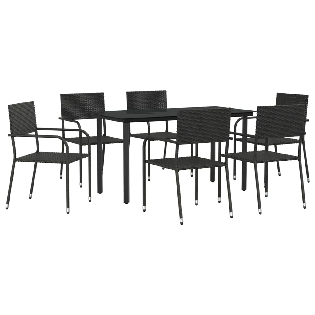 7-tlg. Garten-Essgruppe Schwarz Poly Rattan und Stahl