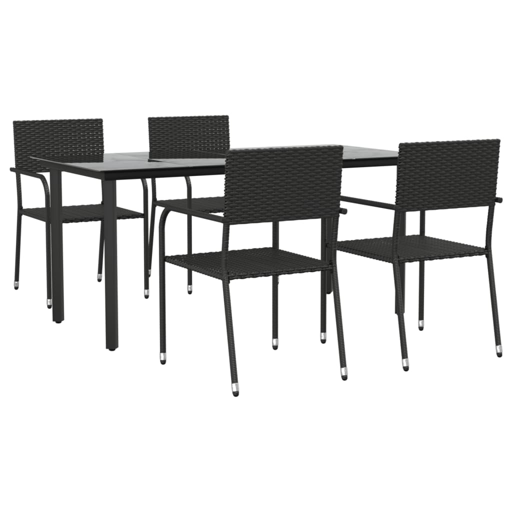 5-tlg. Garten-Essgruppe Schwarz Poly Rattan und Stahl