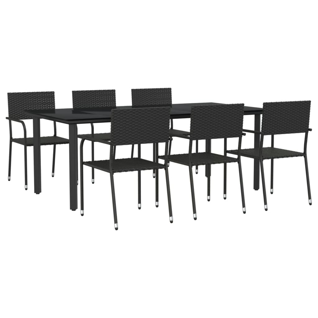 7-tlg. Garten-Essgruppe Schwarz Poly Rattan und Stahl