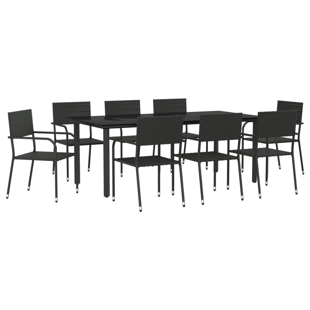 9-tlg. Garten-Essgruppe Schwarz Poly Rattan und Stahl