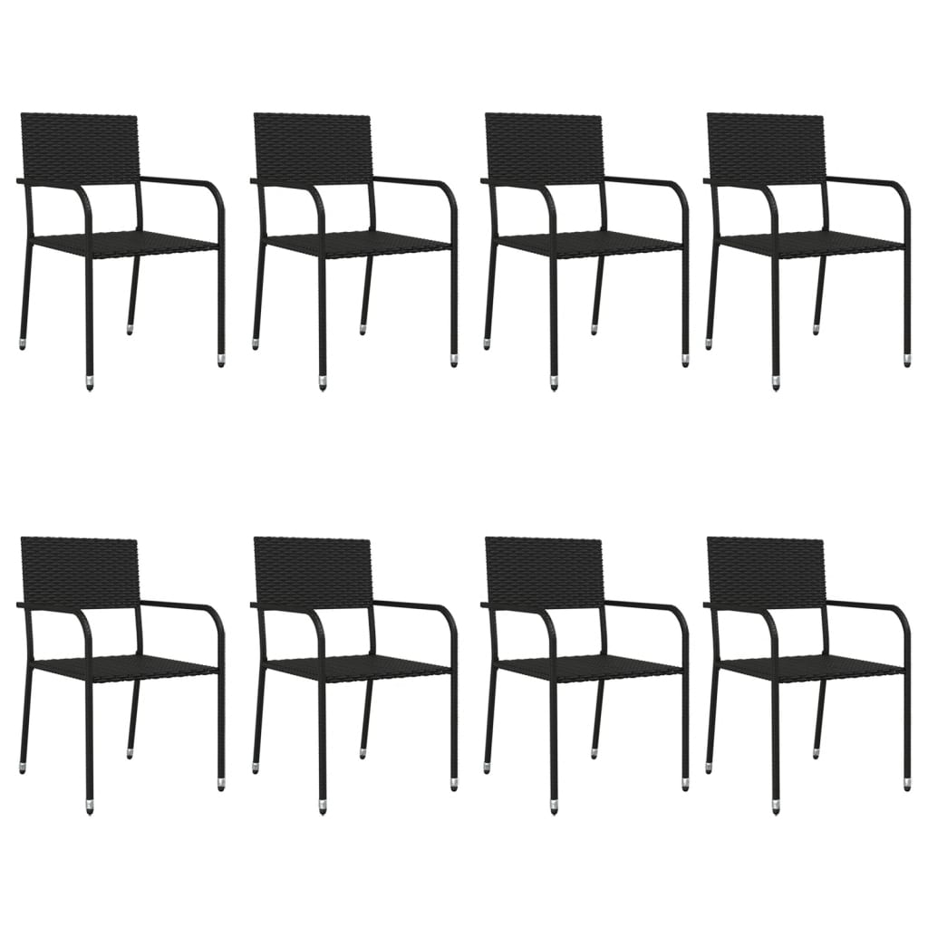 9-tlg. Garten-Essgruppe Schwarz Poly Rattan und Stahl