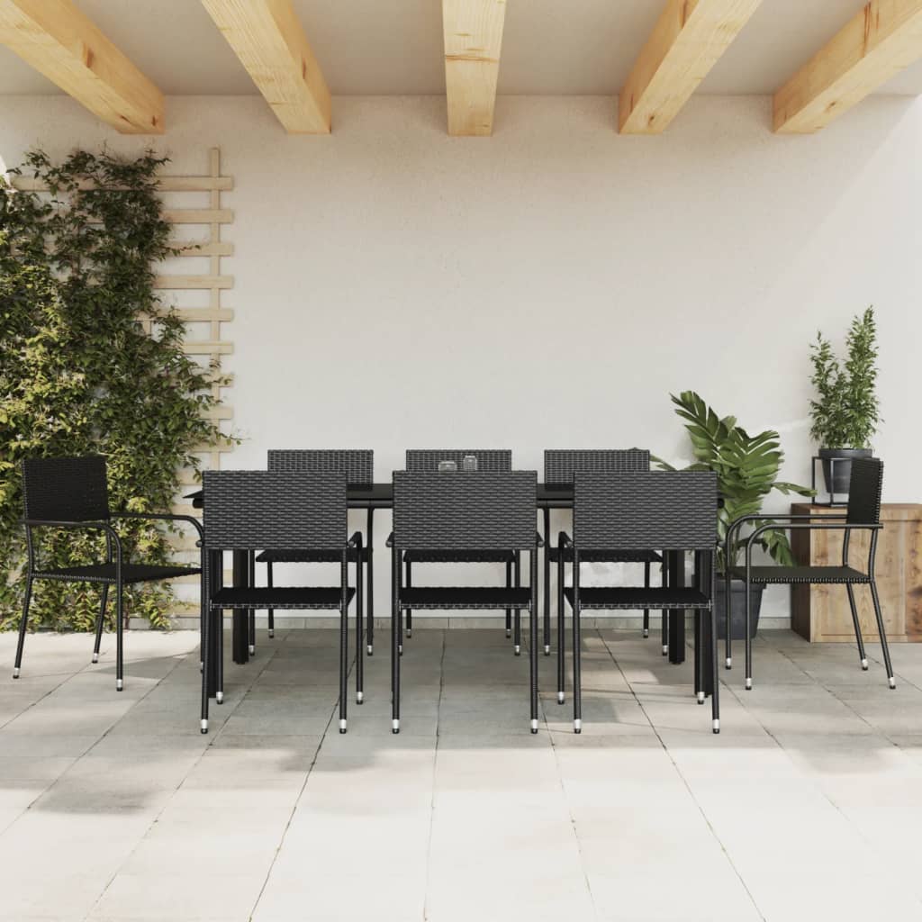 9-tlg. Garten-Essgruppe Schwarz Poly Rattan und Stahl