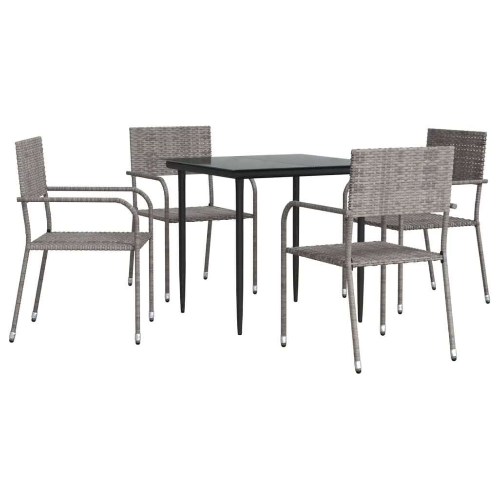 5-tlg. Garten-Essgruppe Grau und Schwarz Poly Rattan und Stahl