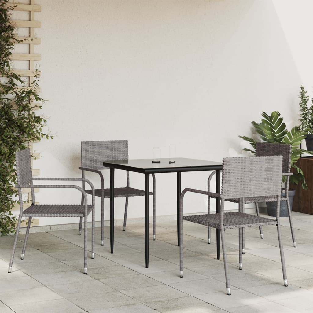 5-tlg. Garten-Essgruppe Grau und Schwarz Poly Rattan und Stahl