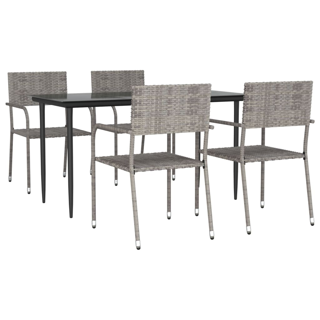 5-tlg. Garten-Essgruppe Grau und Schwarz Poly Rattan und Stahl