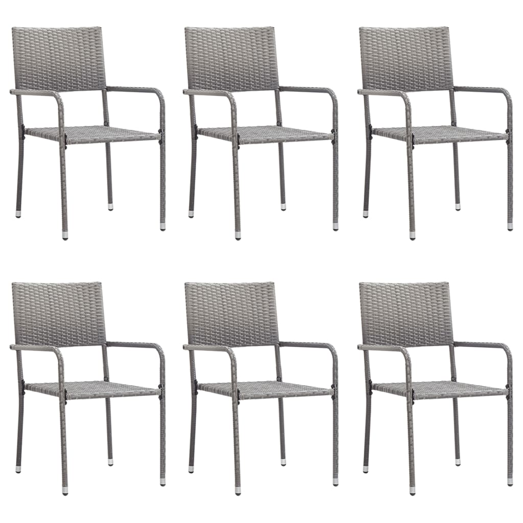 7-tlg. Garten-Essgruppe Grau und Schwarz Poly Rattan und Stahl