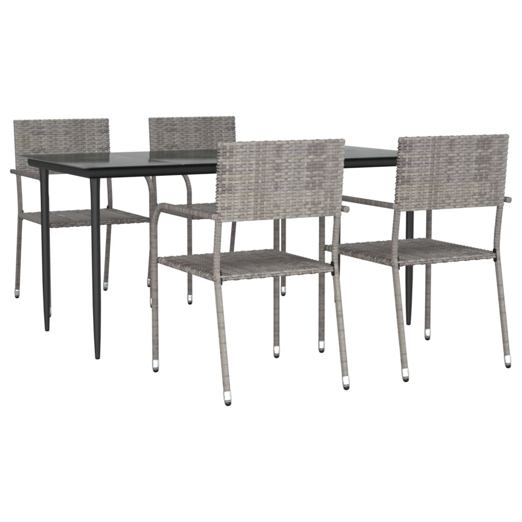5-tlg. Garten-Essgruppe Grau und Schwarz Poly Rattan und Stahl