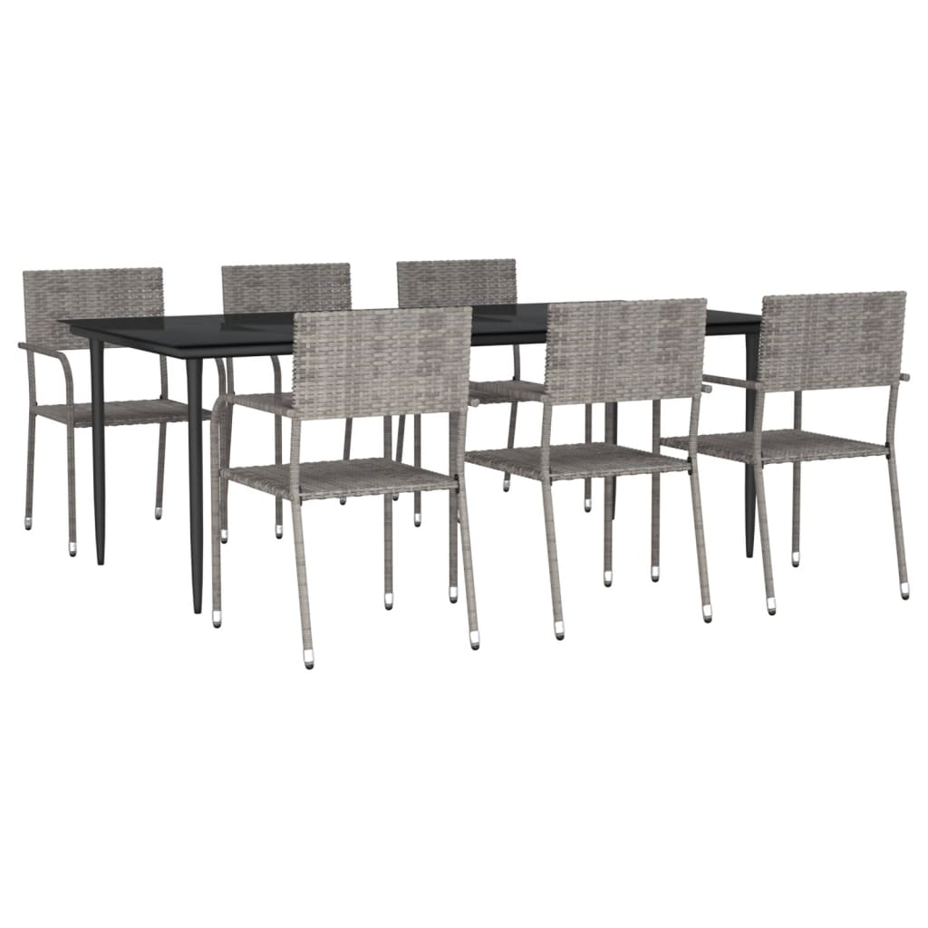7-tlg. Garten-Essgruppe Grau und Schwarz Poly Rattan und Stahl