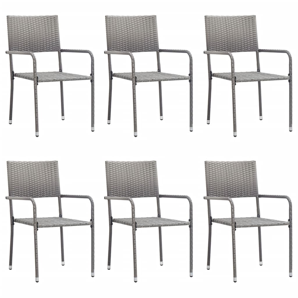 7-tlg. Garten-Essgruppe Grau und Schwarz Poly Rattan und Stahl