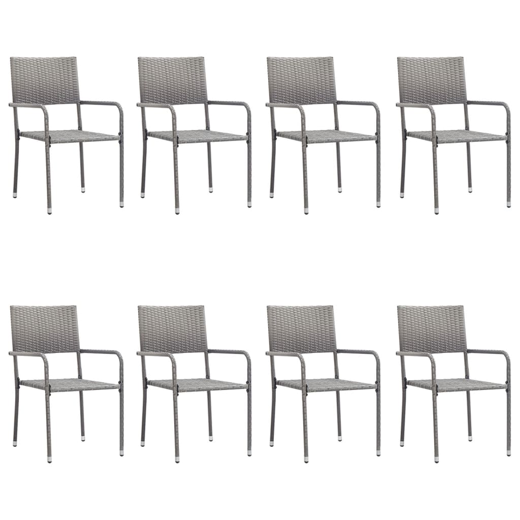 9-tlg. Garten-Essgruppe Grau und Schwarz Poly Rattan und Stahl