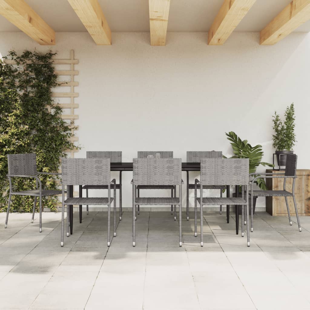 9-tlg. Garten-Essgruppe Grau und Schwarz Poly Rattan und Stahl