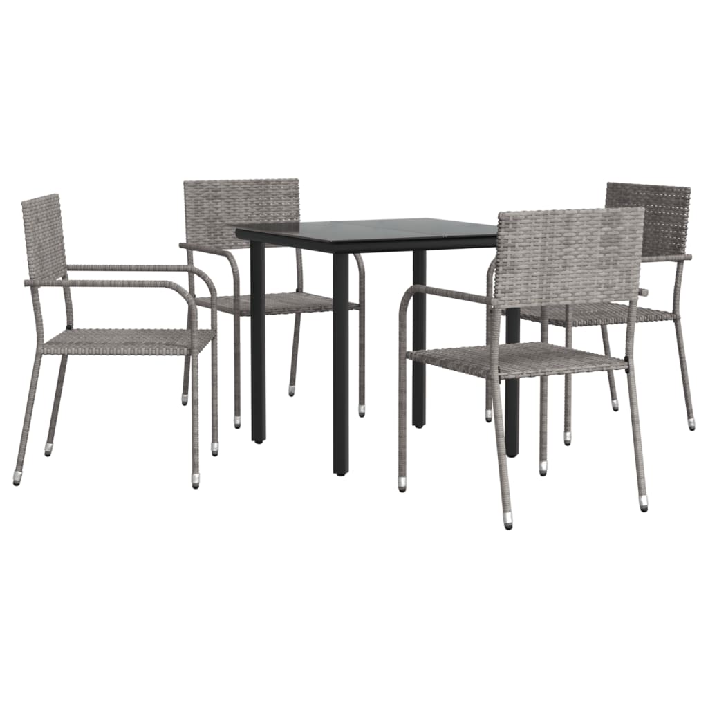 5-tlg. Garten-Essgruppe Grau und Schwarz Poly Rattan und Stahl