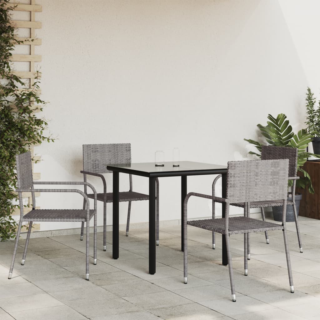 5-tlg. Garten-Essgruppe Grau und Schwarz Poly Rattan und Stahl