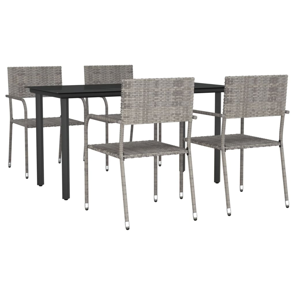 5-tlg. Garten-Essgruppe Grau und Schwarz Poly Rattan und Stahl