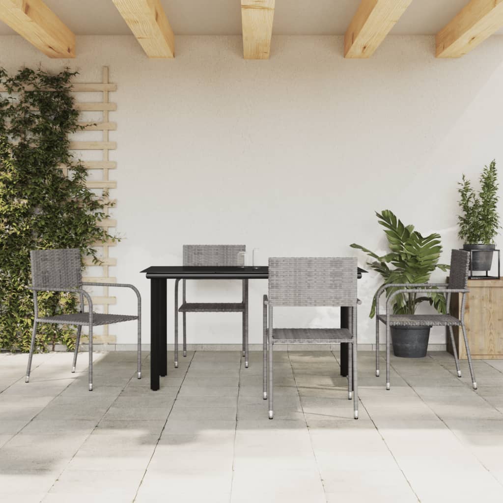 5-tlg. Garten-Essgruppe Grau und Schwarz Poly Rattan und Stahl