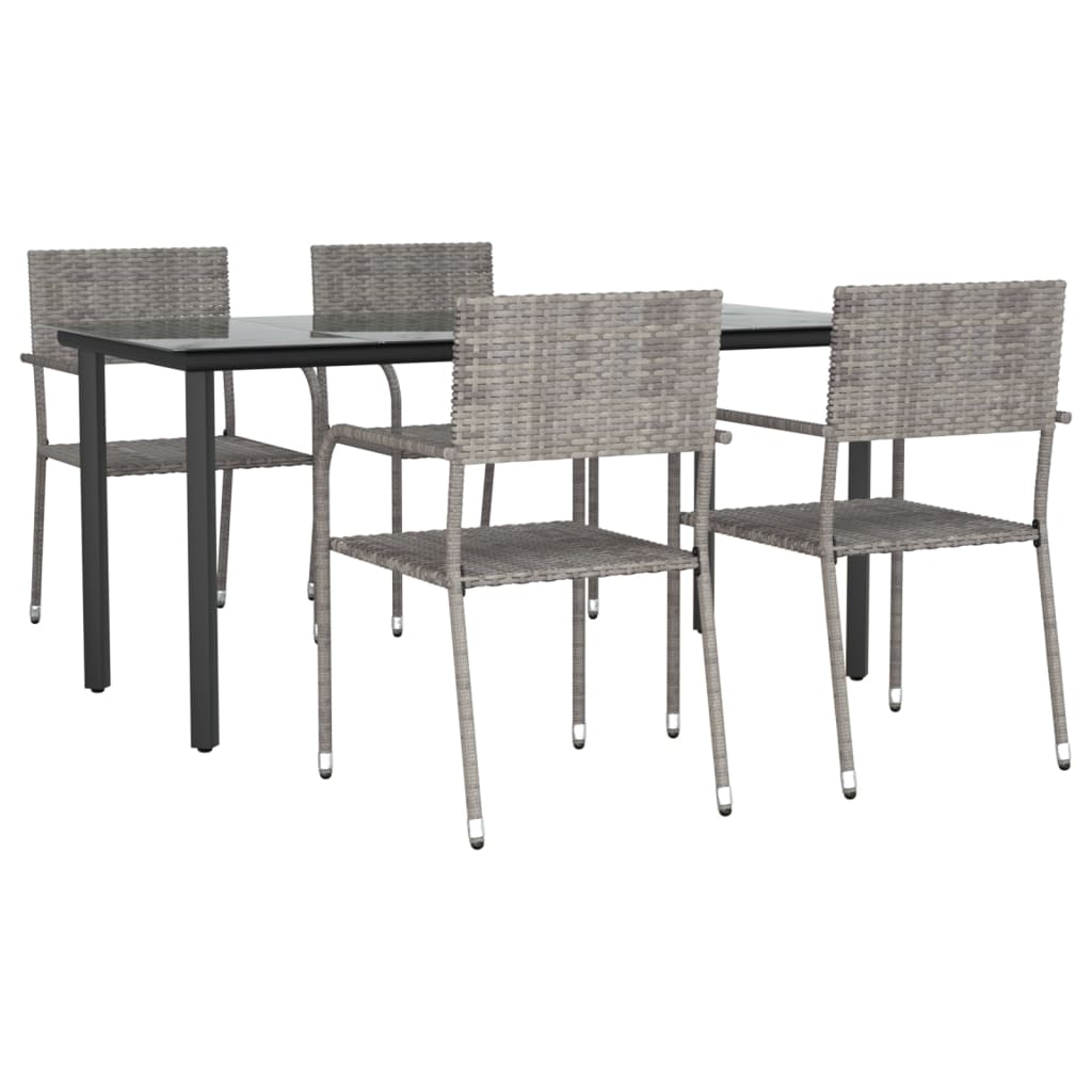 5-tlg. Garten-Essgruppe Grau und Schwarz Poly Rattan und Stahl